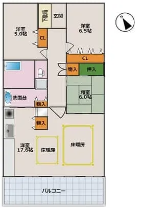 間取り 3LDKの広々としたリビングに冬は床暖房機能が嬉しい！